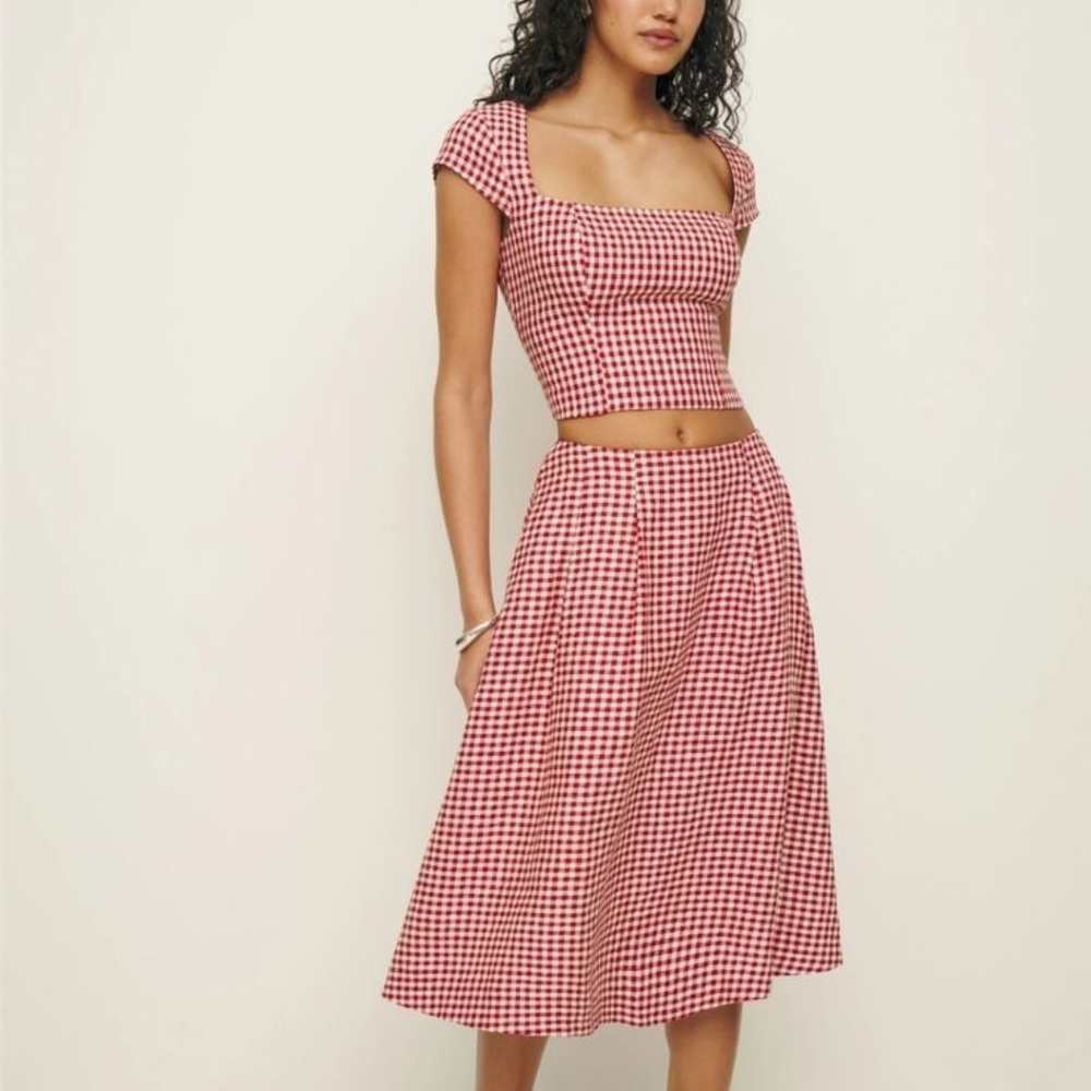 Reformation Savannah Two-Piece Linen Gingham Set